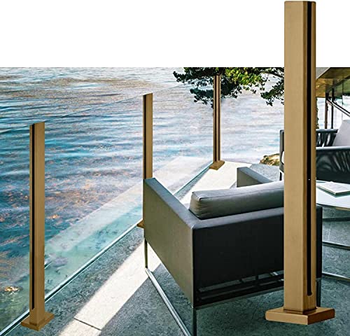 ShAzanz Geländer Glas Geländer Pfosten Quadrat Gold, Außendeck Pool Balkon Glass Fence Rail System, 60-150 cm groß(End Post,Height 115cm/45.3in) von ShAzanz