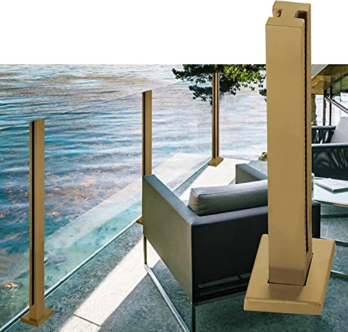 ShAzanz Geländer Glas Geländer Pfosten Quadrat Gold, Außendeck Pool Balkon Glass Fence Rail System, 60-150 cm groß(Mid Post,Height 130cm/51.2in) von ShAzanz