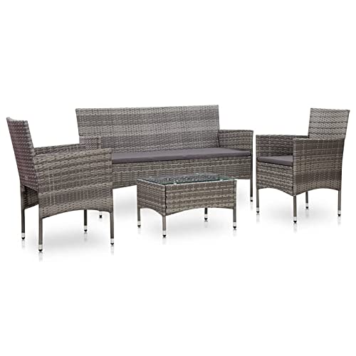 ShCuShan 4-TLG. Garten-Lounge-Set mit Auflagen GartenmöBel Lounge BalkonmöBel Set MöBel FüR Garten Balkon MöBel Set Poly Rattan Grau - 45890 von ShCuShan
