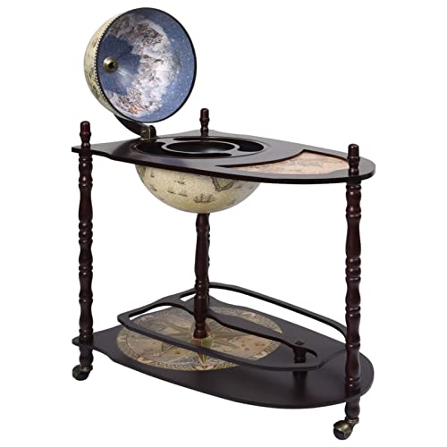 ShCuShan Bar a Globo Weinständer freistehend aus grünem Eukalyptus, Weinflaschenhalter in Globusform, Weinregal mit Rädern, Retro-Stil, Likörhalter von ShCuShan