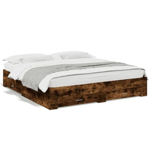 ShCuShan Bett mit Schubladen Eiche Rauch 200 x 200 cm mehrschichtiges Holz, Bett, Bett mit Kopfteil und Schubladen, Bettrahmen und Holzlatten ShCuShan Bett mit Schubladen Eiche Rauch 200 x 200 cm mehrschichtiges Holz, Bett, Bett mit Kopfteil und Schubladen, Bettrahmen und Holzlatten von ShCuShan