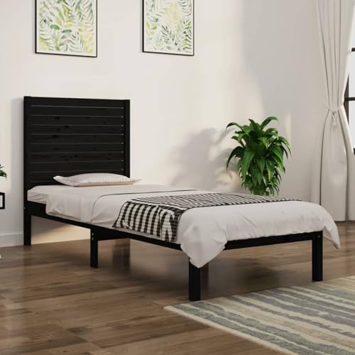 ShCuShan Bettgestell aus Massivholz, schwarz, 75 x 190 cm, kleines Einzelbett, Gestell für Doppelbett, elegantes Kopfteil aus Metall, rustikaler und moderner Stil von ShCuShan