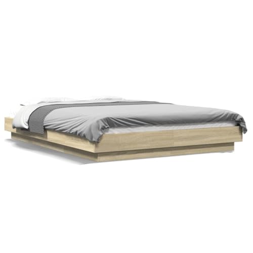 ShCuShan Bettgestell aus Sonoma-Eiche, 140 x 190 cm, aus mehrschichtigem Holz, Gestell für Doppelbett, elegantes Kopfteil aus Metall, rustikaler und moderner Stil ShCuShan Bettgestell aus Sonoma-Eiche, 140 x 190 cm, aus mehrschichtigem Holz, Gestell für Doppelbett, elegantes Kopfteil aus Metall, rustikaler und moderner Stil von ShCuShan