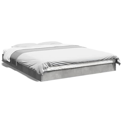ShCuShan Bettgestell aus Zementgrau, 160 x 200 cm, aus Holz, für Doppelbett, elegantes Kopfteil aus Metall, rustikaler und moderner Stil von ShCuShan