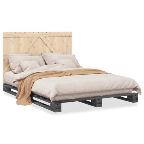 ShCuShan Bettgestell mit Kopfteil, grau, 140 x 200 cm, massives Kiefernholz, Bettgestell mit gepolsterter Plattform, Lattenrost aus Holz, einfache Montage ShCuShan Bettgestell mit Kopfteil, grau, 140 x 200 cm, massives Kiefernholz, Bettgestell mit gepolsterter Plattform, Lattenrost aus Holz, einfache Montage von ShCuShan