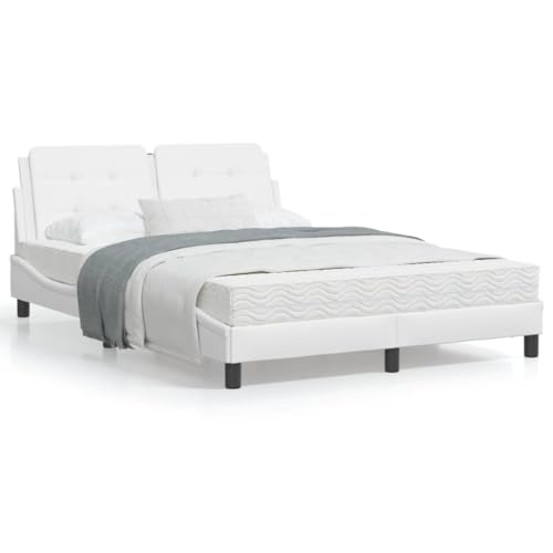 ShCuShan Bettgestell mit Kopfteil, weiß, 140 x 190 cm, aus Kunstleder, für Doppelbett, elegantes Kopfteil aus Metall, rustikaler und moderner Stil von ShCuShan