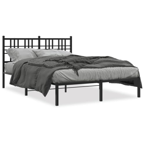 ShCuShan Bettgestell mit Kopfteil aus Metall, schwarz, 120 x 200 cm, Gestell für Doppelbett, elegantes Kopfteil aus Metall, rustikaler und moderner Stil von ShCuShan