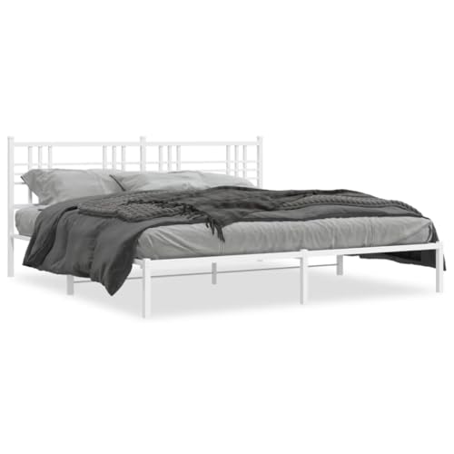 ShCuShan Bettgestell mit Kopfteil aus Metall, weiß, 200 x 200 cm, für Doppelbett, elegantes Kopfteil aus Metall, rustikaler und moderner Stil von ShCuShan