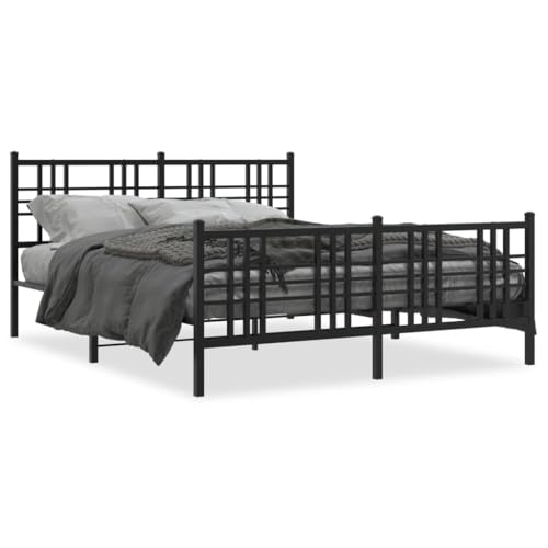 ShCuShan Bettgestell mit Kopfteil und Fußteil, Metall, schwarz, 150 x 200 cm, für Doppelbett, elegantes Kopfteil aus Metall, rustikaler und moderner Stil von ShCuShan
