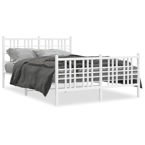 ShCuShan Bettgestell mit Kopfteil und Fußteil, Metall, weiß, 120 x 190 cm, für Doppelbett, elegantes Kopfteil aus Metall, rustikaler und moderner Stil von ShCuShan