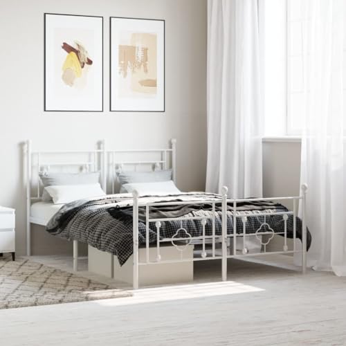 ShCuShan Bettgestell mit Kopfteil und Fußteil, Metall, weiß, 140 x 190 cm, für Doppelbett, elegantes Kopfteil aus Metall, rustikaler und moderner Stil von ShCuShan