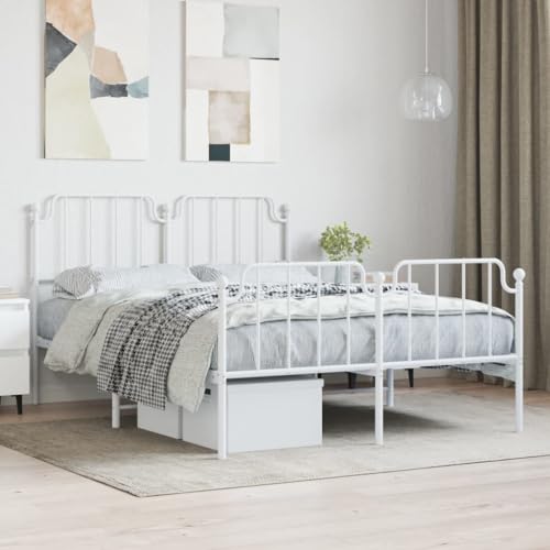 ShCuShan Bettgestell mit Kopfteil und Fußteil, Metall, weiß, 140 x 200 cm, für Doppelbett, elegantes Kopfteil aus Metall, rustikaler und moderner Stil von ShCuShan