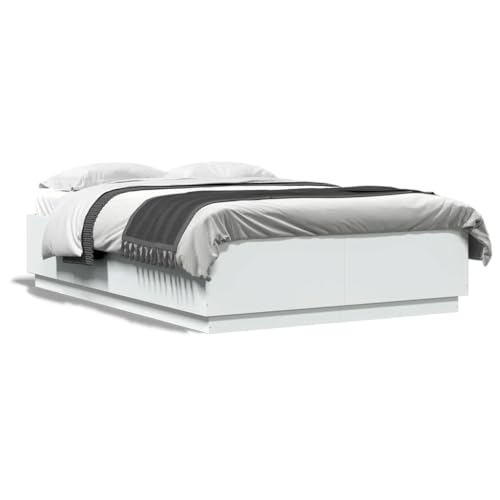 ShCuShan Bettgestell mit LED-Lichtern, Weiß, 120 x 200 cm, Holz, für Erwachsene, Bett mit Rahmen von ShCuShan