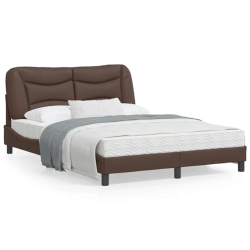 ShCuShan Bettgestell mit LED-Lichtern, braun, 140 x 200 cm, aus Kunstleder, gepolstertes Bett mit LED-Beleuchtung, modernes Bett, Kunstleder, mit Lattenrost aus Holz ShCuShan Bettgestell mit LED-Lichtern, braun, 140 x 200 cm, aus Kunstleder, gepolstertes Bett mit LED-Beleuchtung, modernes Bett, Kunstleder, mit Lattenrost aus Holz von ShCuShan
