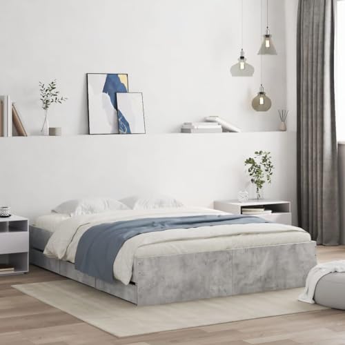 ShCuShan Bettgestell mit Schubladen, Grau, Beton, 140 x 190 cm, aus mehrschichtigem Holz, Bett mit Kopfteil und Schubladen, Bettgestell und Lattenrost aus Holz ShCuShan Bettgestell mit Schubladen, Grau, Beton, 140 x 190 cm, aus mehrschichtigem Holz, Bett mit Kopfteil und Schubladen, Bettgestell und Lattenrost aus Holz von ShCuShan