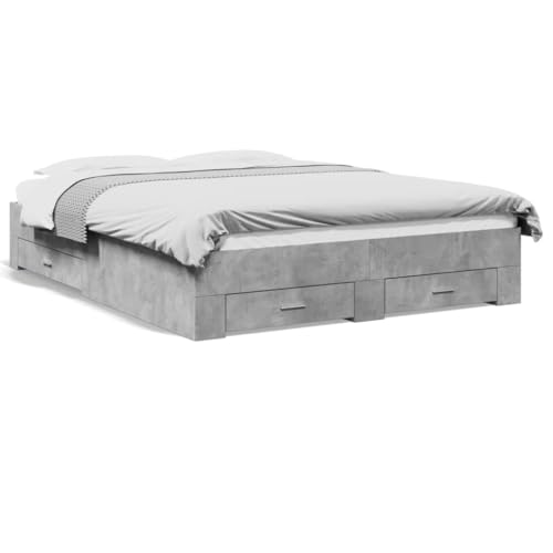 ShCuShan Bettgestell mit Schubladen, Grau, Beton, 150 x 200 cm, aus mehrschichtigem Holz, Bett mit Kopfteil und Schubladen, Bettgestell und Lattenrost aus Holz ShCuShan Bettgestell mit Schubladen, Grau, Beton, 150 x 200 cm, aus mehrschichtigem Holz, Bett mit Kopfteil und Schubladen, Bettgestell und Lattenrost aus Holz von ShCuShan