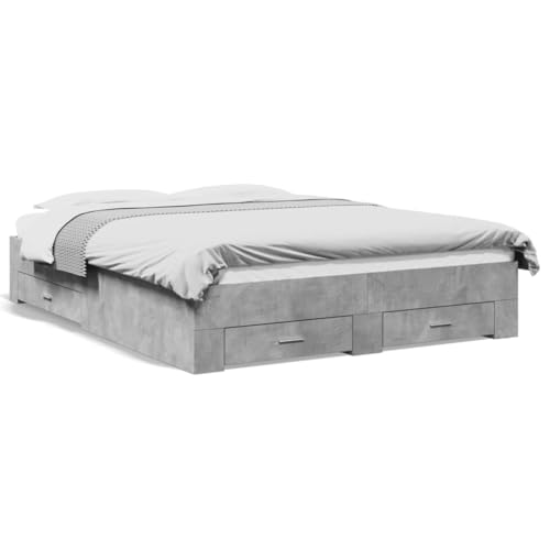 ShCuShan Bettgestell mit Schubladen, Grau, Beton, 160 x 200 cm, aus mehrschichtigem Holz, Bett mit Kopfteil und Schubladen, Bettgestell und Lattenrost aus Holz ShCuShan Bettgestell mit Schubladen, Grau, Beton, 160 x 200 cm, aus mehrschichtigem Holz, Bett mit Kopfteil und Schubladen, Bettgestell und Lattenrost aus Holz von ShCuShan