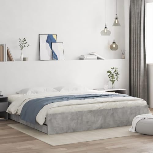 ShCuShan Bettgestell mit Schubladen, Grau, Beton, 200 x 200 cm, aus mehrschichtigem Holz, Bett mit Kopfteil und Schubladen, Bettgestell und Lattenrost aus Holz ShCuShan Bettgestell mit Schubladen, Grau, Beton, 200 x 200 cm, aus mehrschichtigem Holz, Bett mit Kopfteil und Schubladen, Bettgestell und Lattenrost aus Holz von ShCuShan