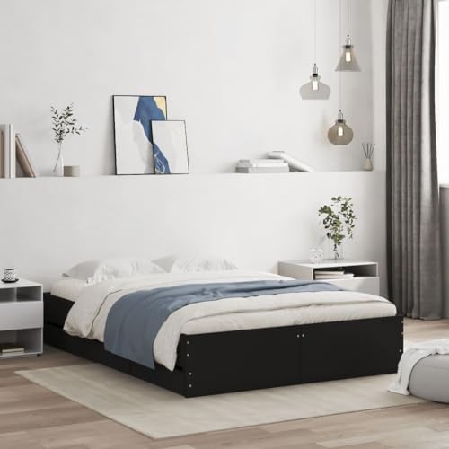 ShCuShan Bettgestell mit Schubladen, Schwarz, 120 x 190 cm, aus mehrschichtigem Holz, Bett mit Kopfteil und Schubladen, Bettgestell und Lattenrost aus Holz ShCuShan Bettgestell mit Schubladen, Schwarz, 120 x 190 cm, aus mehrschichtigem Holz, Bett mit Kopfteil und Schubladen, Bettgestell und Lattenrost aus Holz von ShCuShan