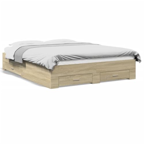 ShCuShan Bettgestell mit Schubladen, Sonoma-Eiche, 150 x 200 cm, mehrschichtiges Holz, Bett mit Kopfteil und Schubladen, Bettgestell und Lattenrost aus Holz ShCuShan Bettgestell mit Schubladen, Sonoma-Eiche, 150 x 200 cm, mehrschichtiges Holz, Bett mit Kopfteil und Schubladen, Bettgestell und Lattenrost aus Holz von ShCuShan
