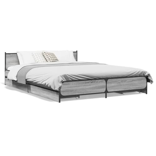 ShCuShan Bettgestell mit Schubladen, Sonoma-Grau, 140 x 200 cm, aus mehrschichtigem Holz, Bett mit Kopfteil und Schubladen, Bettgestell und Lattenrost aus Holz ShCuShan Bettgestell mit Schubladen, Sonoma-Grau, 140 x 200 cm, aus mehrschichtigem Holz, Bett mit Kopfteil und Schubladen, Bettgestell und Lattenrost aus Holz von ShCuShan