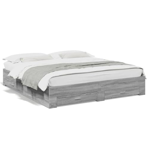 ShCuShan Bettgestell mit Schubladen, Sonoma-Grau, 200 x 200 cm, aus mehrschichtigem Holz, Bett mit Kopfteil und Schubladen, Bettgestell und Lattenrost aus Holz ShCuShan Bettgestell mit Schubladen, Sonoma-Grau, 200 x 200 cm, aus mehrschichtigem Holz, Bett mit Kopfteil und Schubladen, Bettgestell und Lattenrost aus Holz von ShCuShan