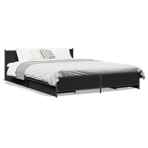 ShCuShan Bettgestell mit Schubladen, schwarz, 150 x 200 cm, aus mehrschichtigem Holz, Bett mit Kopfteil und Schubladen, Bettgestell und Lattenrost aus Holz ShCuShan Bettgestell mit Schubladen, schwarz, 150 x 200 cm, aus mehrschichtigem Holz, Bett mit Kopfteil und Schubladen, Bettgestell und Lattenrost aus Holz von ShCuShan