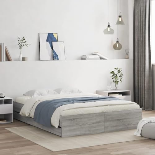 ShCuShan Bettgestell und Schubladen, Sonoma, Grau, 140 x 200 cm, Holz, für Erwachsene, Bett mit Rahmen ShCuShan Bettgestell und Schubladen, Sonoma, Grau, 140 x 200 cm, Holz, für Erwachsene, Bett mit Rahmen von ShCuShan