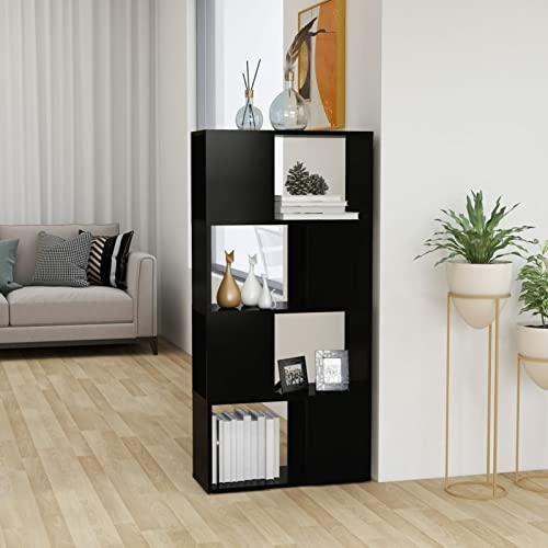 ShCuShan Bücherregal Raumteiler Room Divider Shelves Regal Schlafzimmer Deko Regal Raumteiler Schwarz 60x24x124,5 cm Holzwerkstoff von ShCuShan