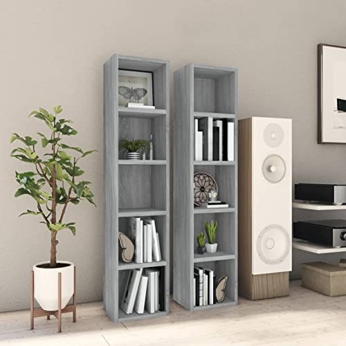 ShCuShan CD-Möbel 2 Stück Grau Sonoma 21 x 16 x 93,5 cm, mehrschichtiges Holz, modulares Bücherregal, CD-Halter, klassisch, verstellbare Fächer, Holz ShCuShan CD-Möbel 2 Stück Grau Sonoma 21 x 16 x 93,5 cm, mehrschichtiges Holz, modulares Bücherregal, CD-Halter, klassisch, verstellbare Fächer, Holz von ShCuShan