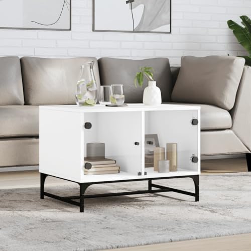ShCuShan Couchtisch mit Türen aus weißem Glas, 68,5 x 50 x 50 cm, Couchtisch, Strukturtisch, Sofatisch für Wohnzimmer, Büro, Wohnzimmer, Schlafzimmer ShCuShan Couchtisch mit Türen aus weißem Glas, 68,5 x 50 x 50 cm, Couchtisch, Strukturtisch, Sofatisch für Wohnzimmer, Büro, Wohnzimmer, Schlafzimmer von ShCuShan