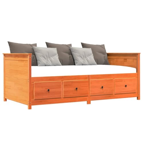 ShCuShan Dormeuse Braun Wachs 100 x 200 cm aus massivem Kiefernholz, Sofabett, Gästebett, Funktionsbett mit Stauraum von ShCuShan