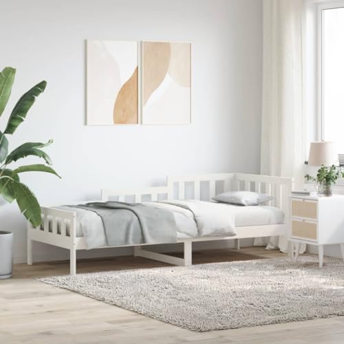 ShCuShan Dormeuse Weiß 90 x 200 cm aus massivem Kiefernholz, Schlafsofa, Gästebett, Funktionsbett mit Stauraum von ShCuShan