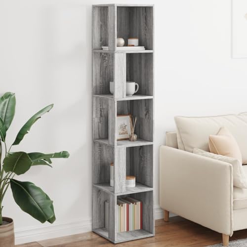 ShCuShan Eckregal, Grau, Sonoma, 33 x 33 x 164,5 cm, mehrschichtiges Holz, Eckregal, modern, freistehend, Eck-Bücherregal aus Holz, offenes Regal für Wohnzimmer ShCuShan Eckregal, Grau, Sonoma, 33 x 33 x 164,5 cm, mehrschichtiges Holz, Eckregal, modern, freistehend, Eck-Bücherregal aus Holz, offenes Regal für Wohnzimmer von ShCuShan