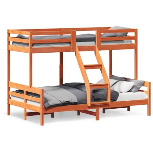ShCuShan Etagenbett 80x200/120x200 cm Braun Wachs Massivholz Kiefer Kinderbett Etagenbett Etagenbett Doppelbett Multifunktionsbett mit Treppen und Schränken, stabiles Geländer geeignet für Kinder von ShCuShan