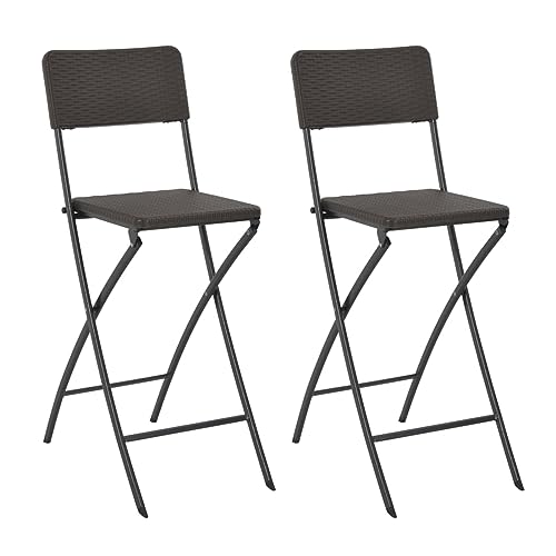 ShCuShan Faltbare Barhocker 2 Stück aus HDPE Stahl Braun Rattan,Moderner Barhocker Hoher Hocker mit Rückenlehne aus Kunstleder Hoher Küchenstuhl Verstellbar Drehbar von ShCuShan