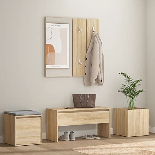 ShCuShan Flurmöbel-Set Eiche Sonoma aus mehrschichtigem Holz, Eingangsbereich, moderner Eingang mit Spiegel, Schrank mit Schuhschrank, Multifunktionsschrank ShCuShan Flurmöbel-Set Eiche Sonoma aus mehrschichtigem Holz, Eingangsbereich, moderner Eingang mit Spiegel, Schrank mit Schuhschrank, Multifunktionsschrank von ShCuShan