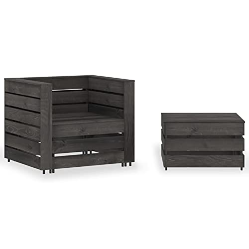 ShCuShan Gartenmöbel-Set auf Palette, 2-teilig, aus imprägniertem Kiefernholz, grau, Palettensofa, geschliffen und gehobelt, für Innen- und Außenbereiche, Sessel/Sofa für die Terrasse ShCuShan Gartenmöbel-Set auf Palette, 2-teilig, aus imprägniertem Kiefernholz, grau, Palettensofa, geschliffen und gehobelt, für Innen- und Außenbereiche, Sessel/Sofa für die Terrasse von ShCuShan