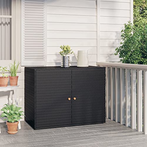ShCuShan Gartenschrank Schwarz 100x55,5x80 cm Poly Rattan Gartenschrank Holz Spind Schrank von ShCuShan