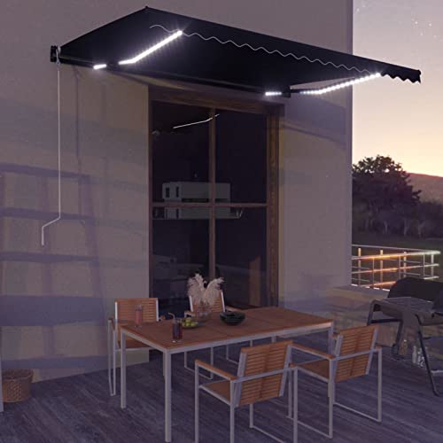 ShCuShan Gelenkarmmarkise mit LED 450x300 cm Balkon Sonnenschutz Balkon Klemmmarkise Markisenbeleuchtung Gartenmarkise Anthrazit von ShCuShan