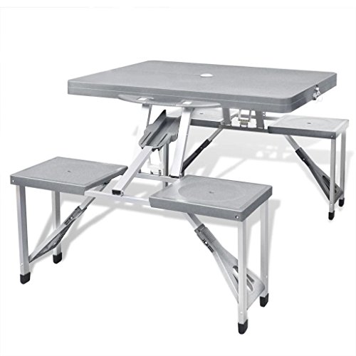 ShCuShan Giard Camping-Tisch mit 4 Stühlen aus leichtem Aluminium, Grau, Klapptisch, rechteckig, multifunktional, mit Tischplatte und zusammenklappbarem Gestell, platzsparend, für Innen- und von ShCuShan