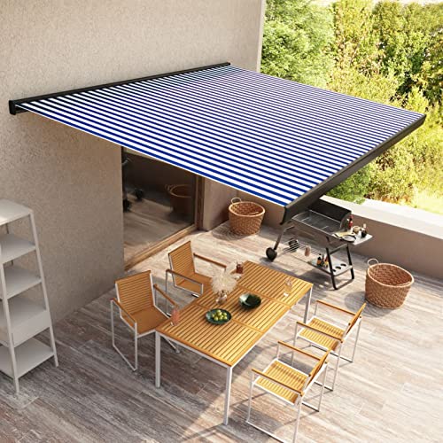 ShCuShan Kassettenmarkise mit Motor 500x300 cm Blau und Weiß Markise Elektrisch Senkrechtmarkise von ShCuShan