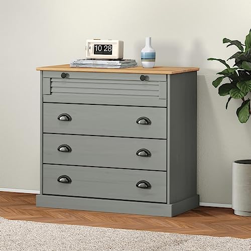 ShCuShan Kommode VIGO Grau 80 x 40 x 76 cm aus massivem Kiefernholz, Kommode aus Holz, platzsparende Kommode für Schlafzimmer, Wohnzimmer von ShCuShan