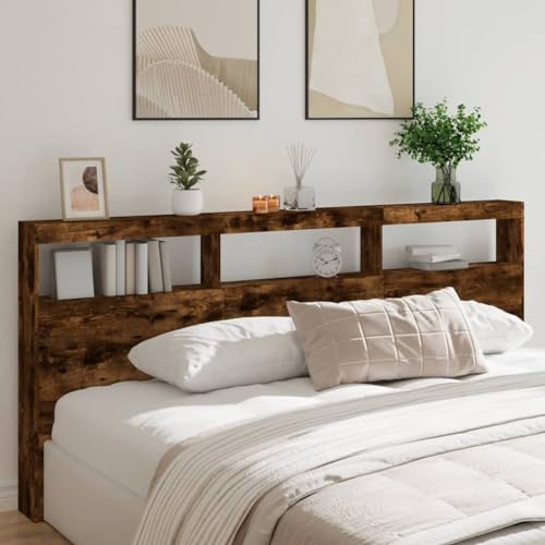 ShCuShan Kopfteil mit Aufbewahrungsbox, LED, Eichenholz, 220 x 17 x 102 cm, Kopfteil, Kopfteil und Nachttisch, Kopfteil mit Stauraum, Kopfteil für Doppelbett von ShCuShan
