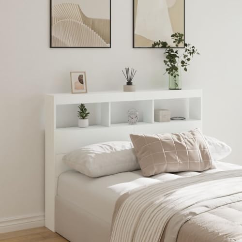 ShCuShan Kopfteil mit Aufbewahrungsbox, LED, weiß, 140 x 17 x 102 cm, Kopfteil, Kopfteil und Nachttisch, Kopfteil mit Stauraum, Kopfteil für Doppelbett von ShCuShan