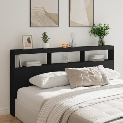 ShCuShan Kopfteil mit schwarzem LED-Licht, 200 x 17 x 102 cm, Kopfteil, Kopfteil und Nachttisch, Kopfteil mit Stauraum, Kopfteil für Doppelbett von ShCuShan