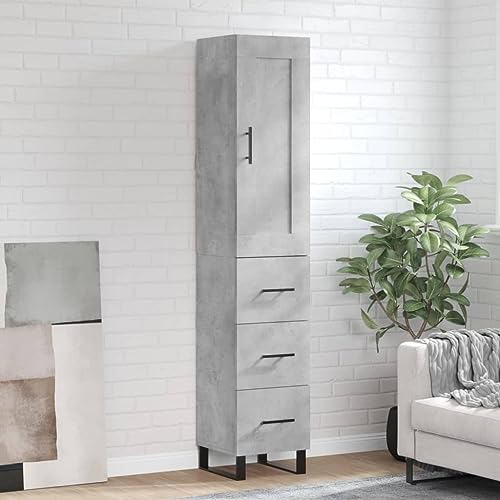 ShCuShan Mehrzweck-Sideboard und Buffet, Holzschrank für Küche, Wohnzimmer, Esszimmer, Anrichte grau Beton, 34,5 x 34 x 180 cm, aus mehrschichtigem Holz von ShCuShan