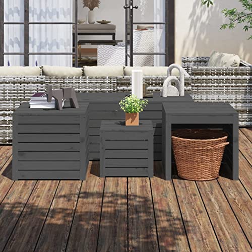 ShCuShan Rechteckiger Tisch aus Metall mit Holzoptik für den Garten, 4-teiliges Set aus massivem Kiefernholz, Grau ShCuShan Rechteckiger Tisch aus Metall mit Holzoptik für den Garten, 4-teiliges Set aus massivem Kiefernholz, Grau von ShCuShan
