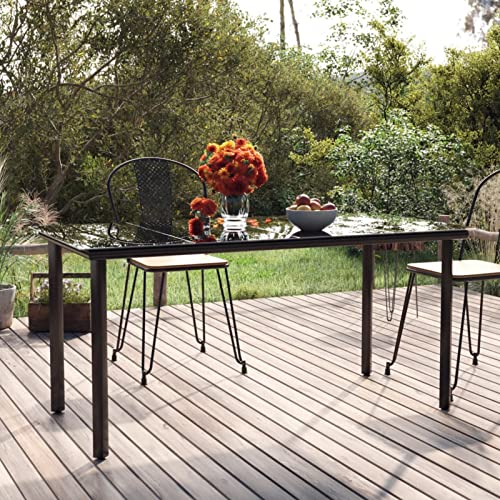ShCuShan Rechteckiger Tisch aus Metall mit Holzoptik für den Garten, Esstisch, Garten, schwarz, 160 x 80 x 74 cm, Stahl und gehärtetes Glas ShCuShan Rechteckiger Tisch aus Metall mit Holzoptik für den Garten, Esstisch, Garten, schwarz, 160 x 80 x 74 cm, Stahl und gehärtetes Glas von ShCuShan