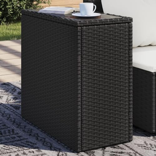 ShCuShan Rechteckiger Tisch aus Metall mit Holzoptik für den Garten, Tischplatte aus schwarzem Glas, 58 x 27,5 x 55 cm, Polyrattan ShCuShan Rechteckiger Tisch aus Metall mit Holzoptik für den Garten, Tischplatte aus schwarzem Glas, 58 x 27,5 x 55 cm, Polyrattan von ShCuShan